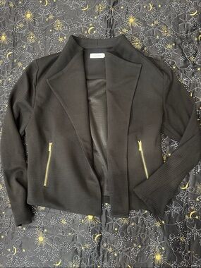 Calvin Klein Black Open-Front cropped jacket with gold zippers
